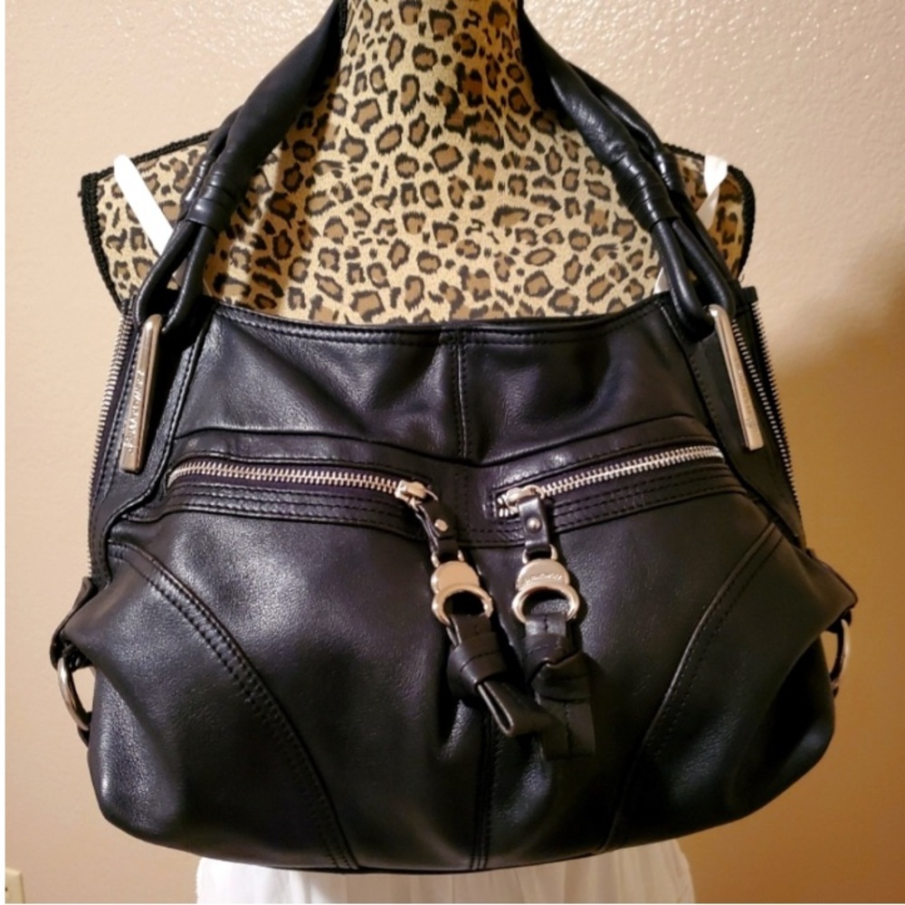 BEAUTIFUL B MAKOWSKY BLACK LEATHER SHOULDER BAG IN EUC